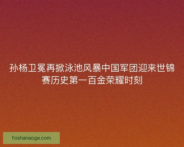 孙杨卫冕再掀泳池风暴中国军团迎来世锦赛历史第一百金荣耀时刻