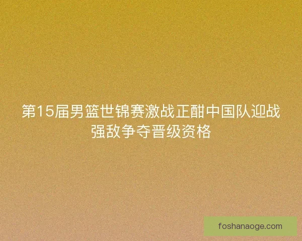 第15届男篮世锦赛激战正酣中国队迎战强敌争夺晋级资格
